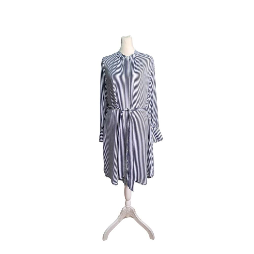 LOFT Womens Small Striped Shirt Dress Blue White Long Sleeve Nautical Lagenlook